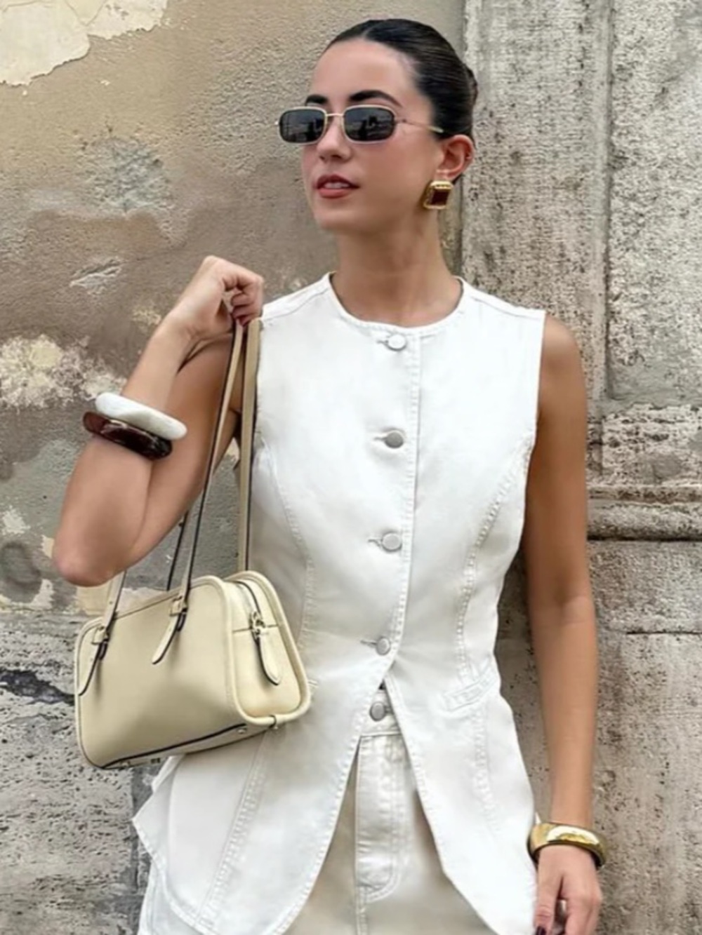 Showpo Sleeveless Cream Button-Front Vest Top